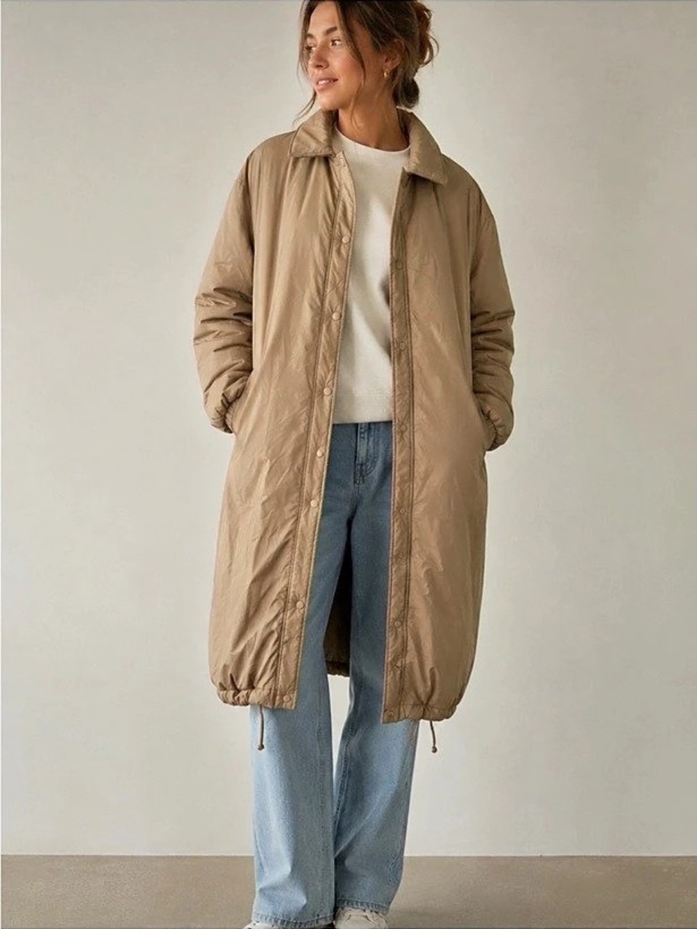 NWT Roots Tan Long Puffer Jacket Quilted Puffer Coat Parka Medium